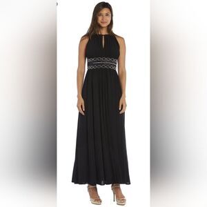 Elegant Black Sleeveless Empire Waist Maxi Dress - Stunning Beaded Detail Sz 16